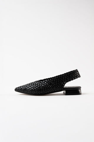 Soledad Black Woven Leather Flat Shoes