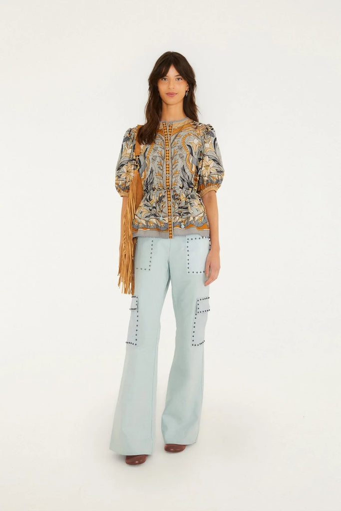 Stained Glass Beauty Drawstring Buttoned Blouse