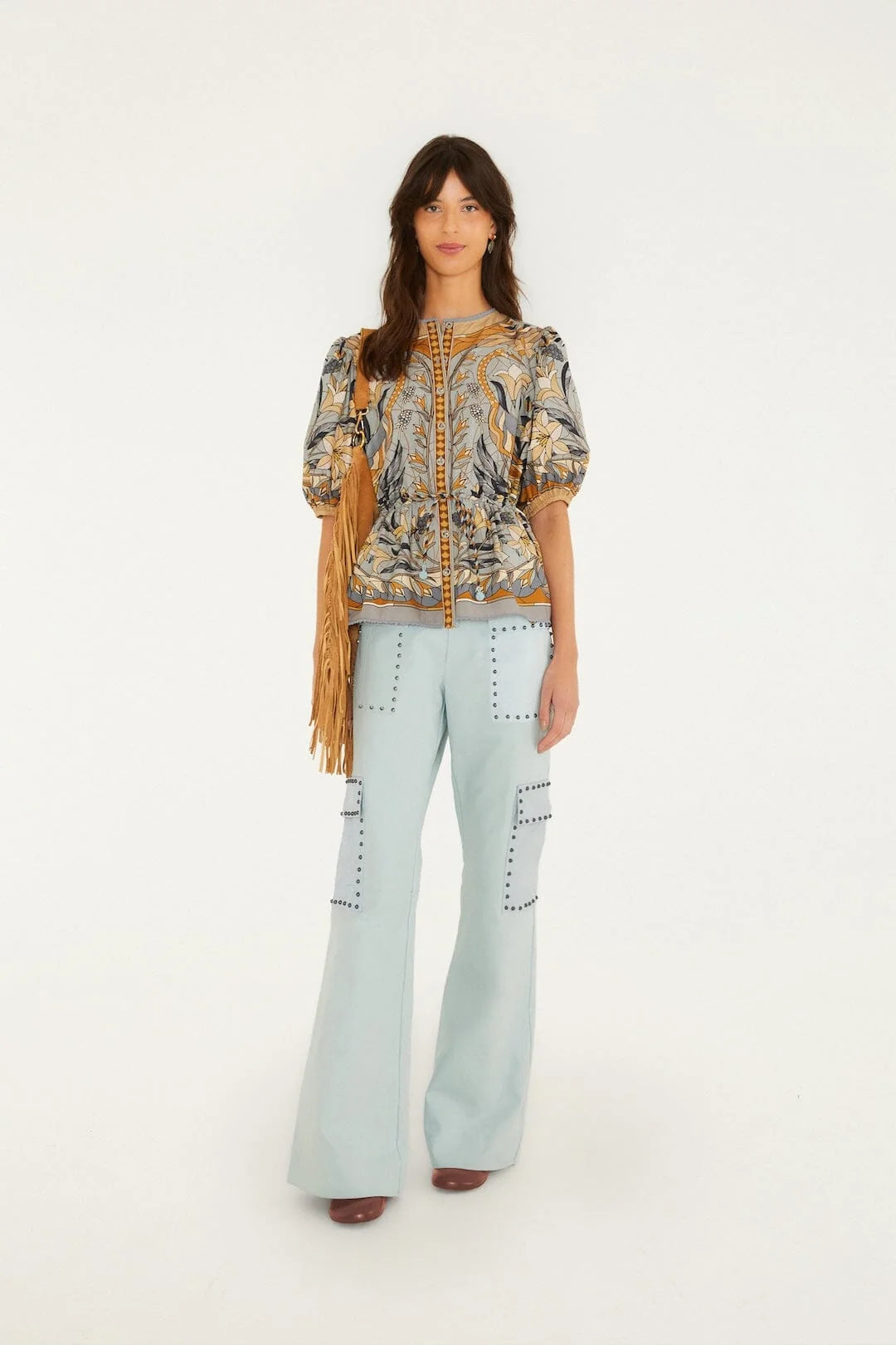 Stained Glass Beauty Drawstring Buttoned Blouse