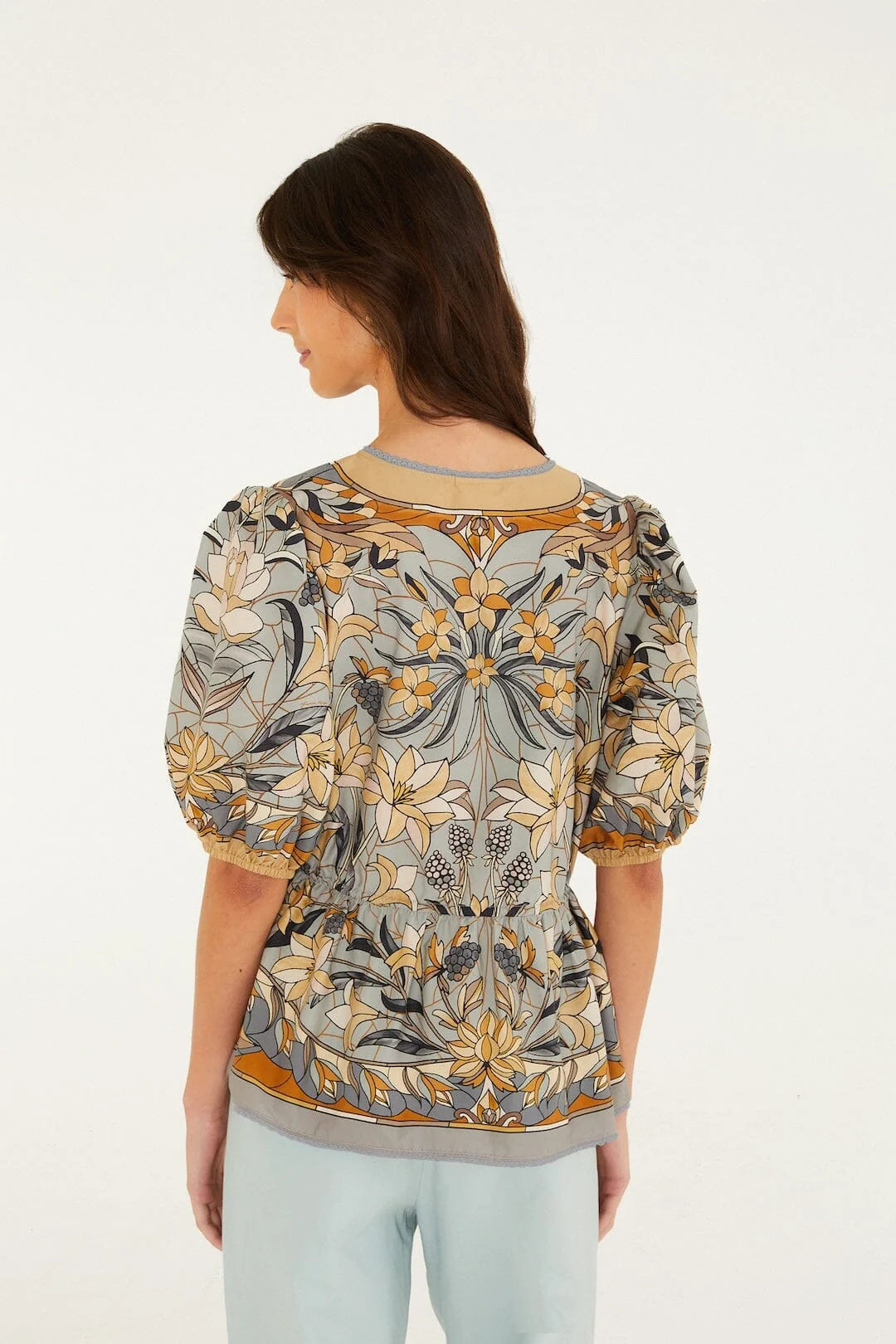 Stained Glass Beauty Drawstring Buttoned Blouse