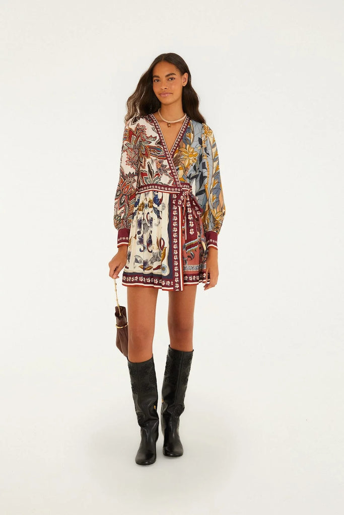 Stained Glass Beauty Mixed Scarves Tassels Mini Dress