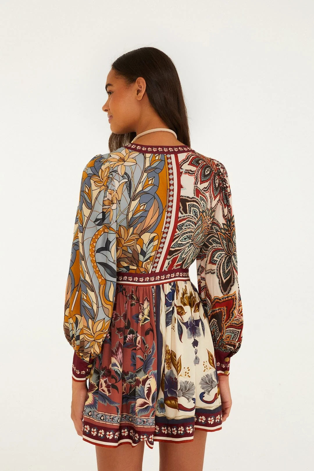 Stained Glass Beauty Mixed Scarves Tassels Mini Dress