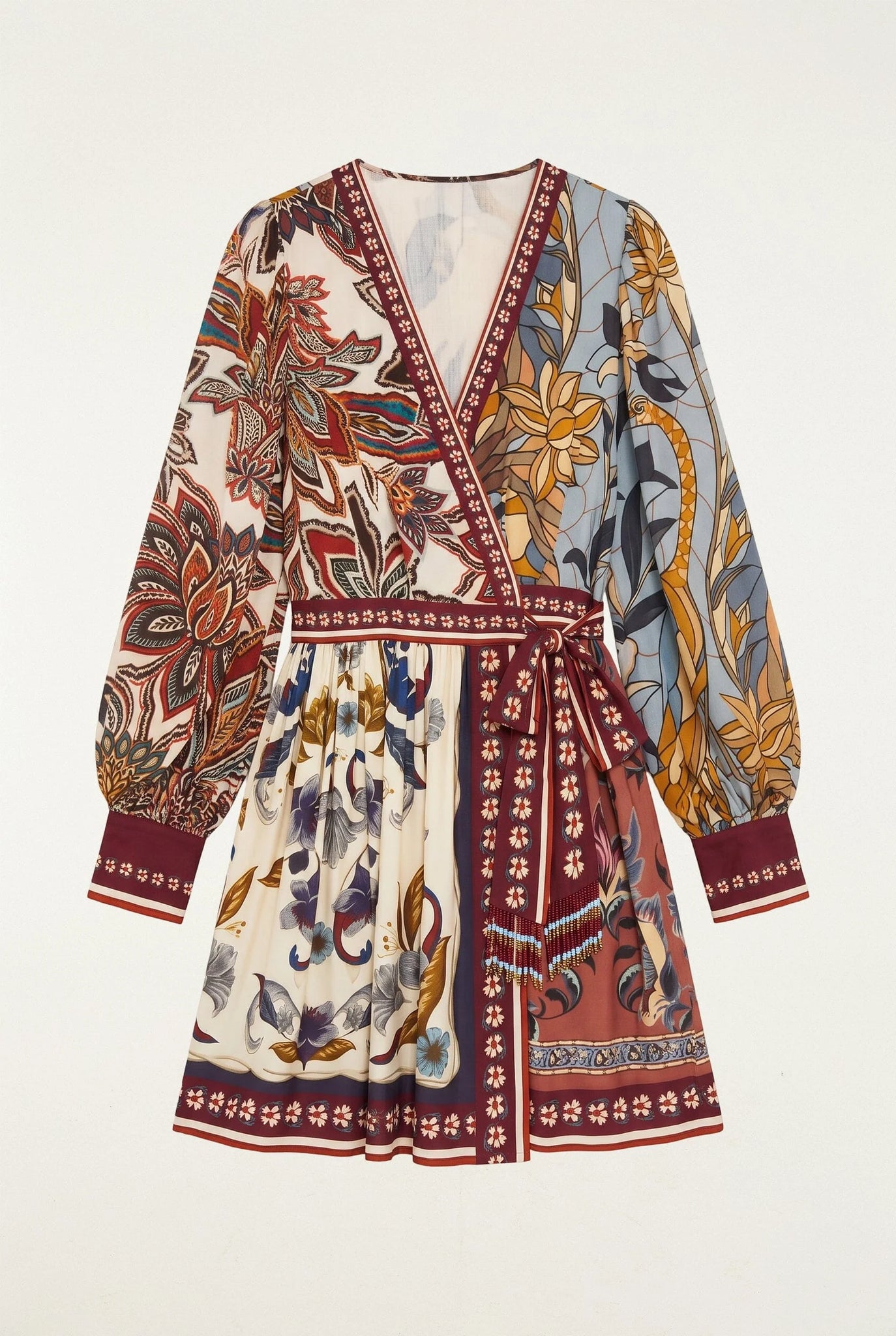 Stained Glass Beauty Mixed Scarves Tassels Mini Dress