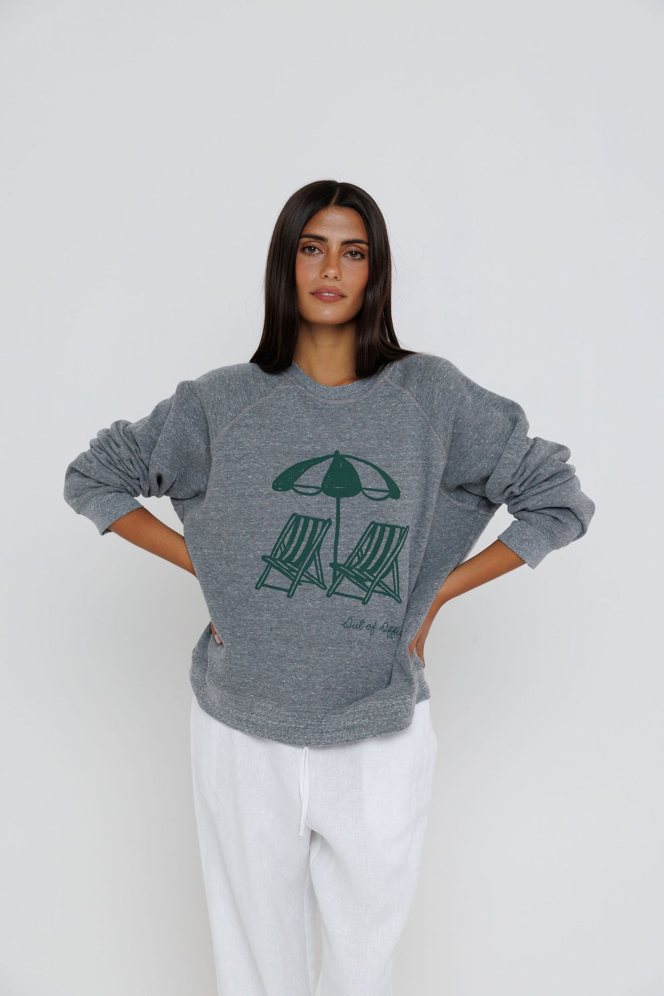 Out of Office Raglan Sweatshirt in Heather Grey