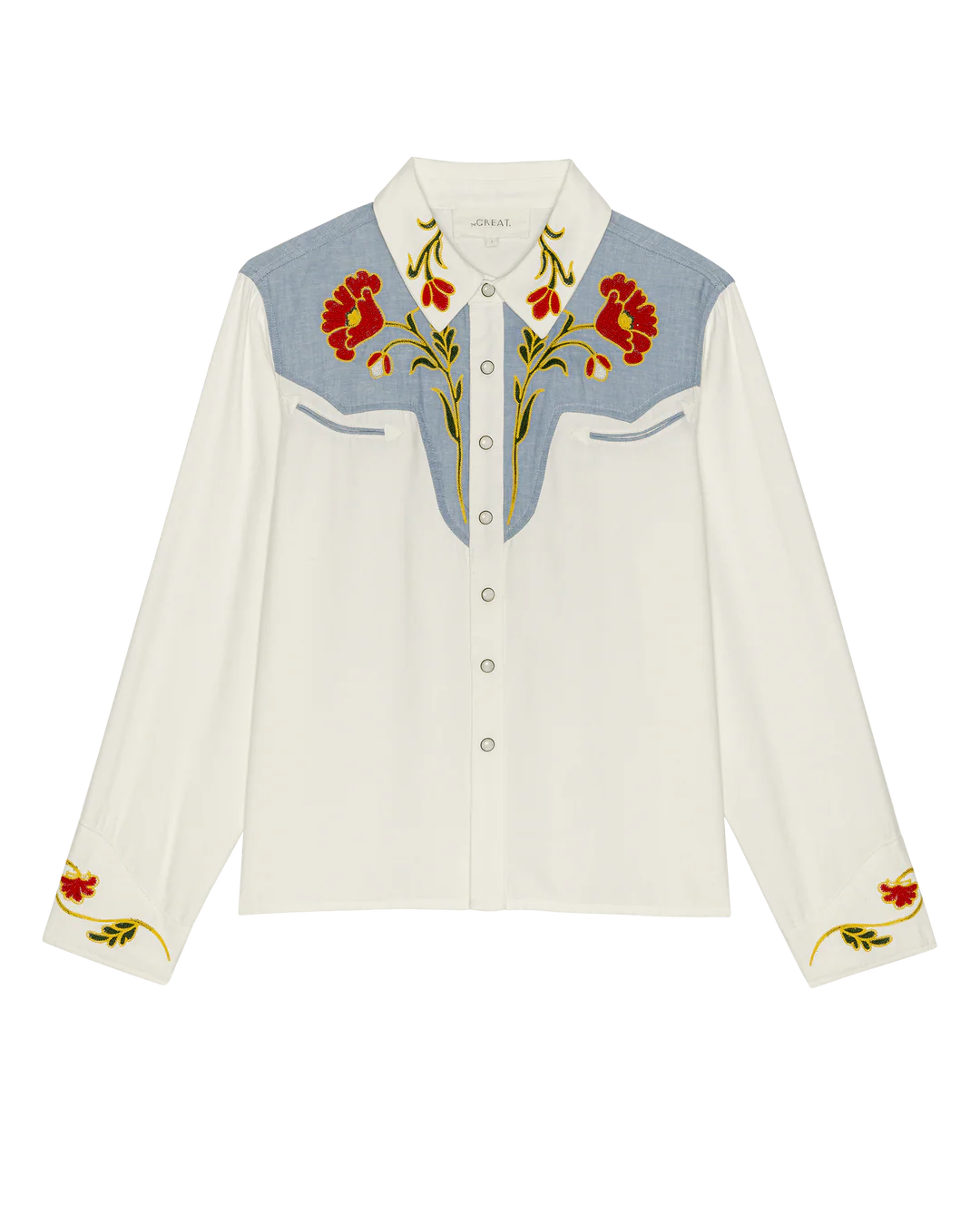 The Embroidered Western Shirt. Cream With Chambray Mix Multi Emb