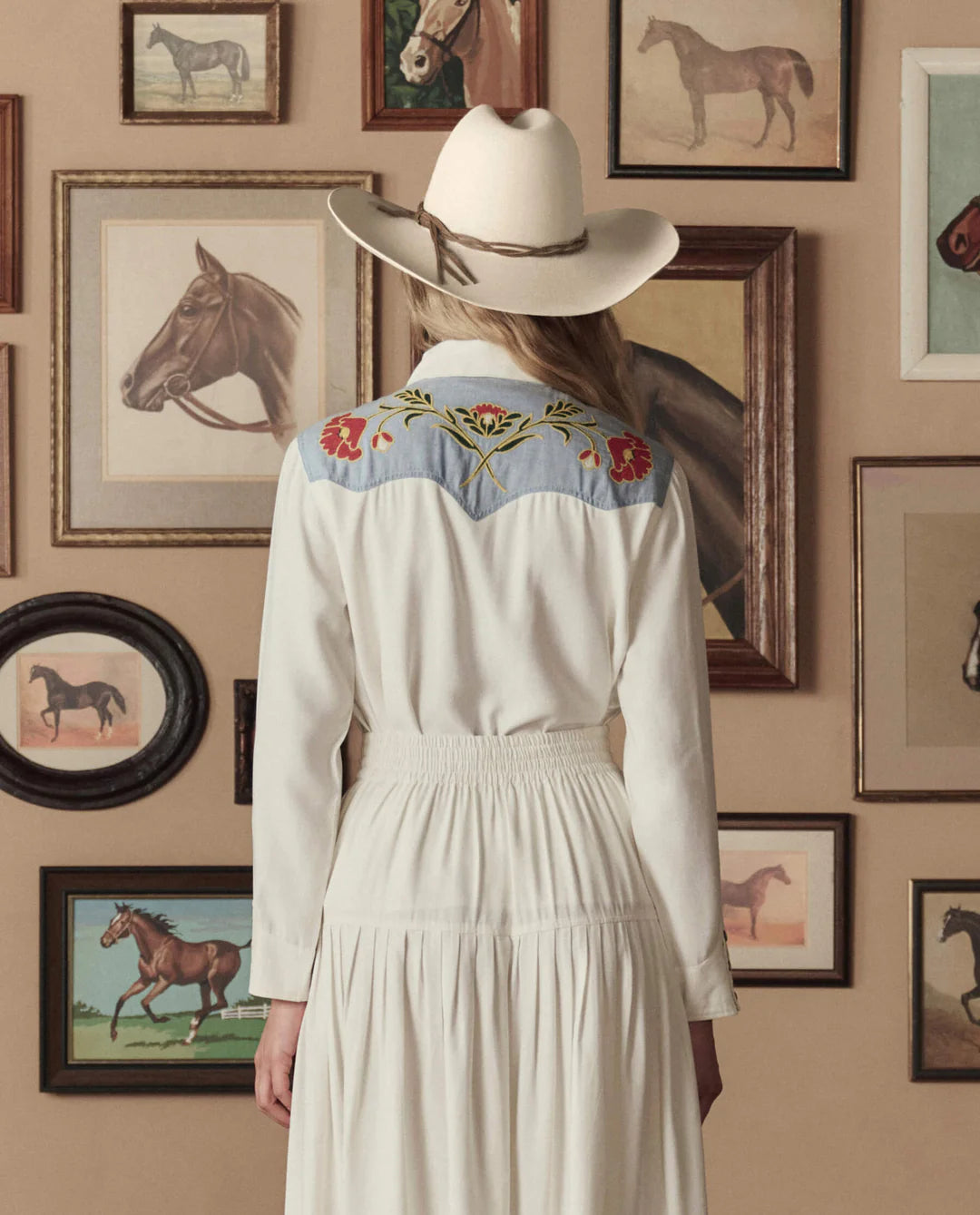 The Embroidered Western Shirt. Cream With Chambray Mix Multi Emb