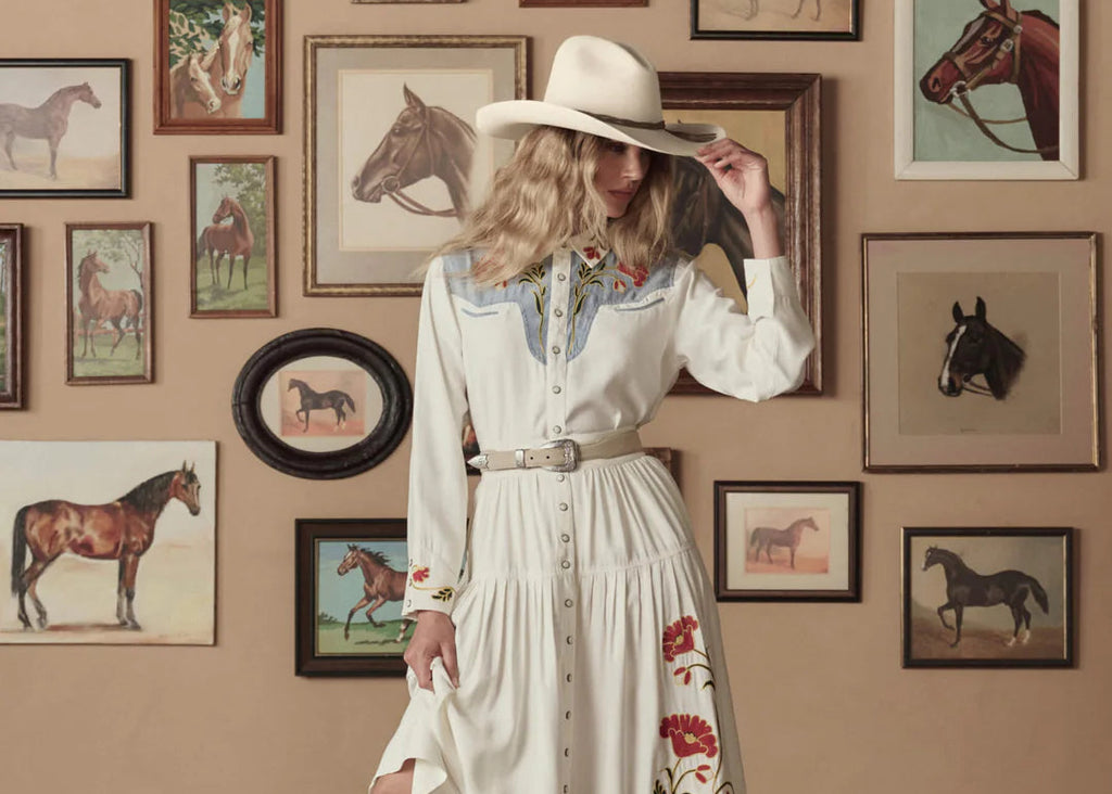 The Embroidered Western Shirt. Cream With Chambray Mix Multi Emb
