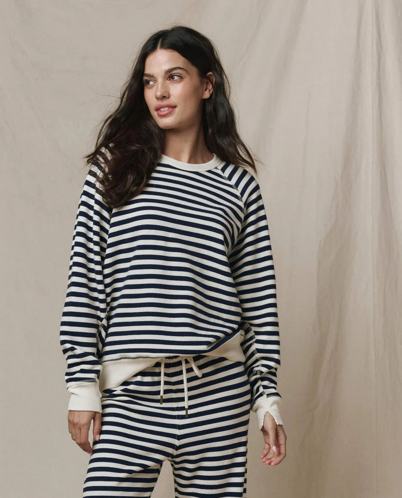 The College Sweatshirt. Navy Sailor Stripe