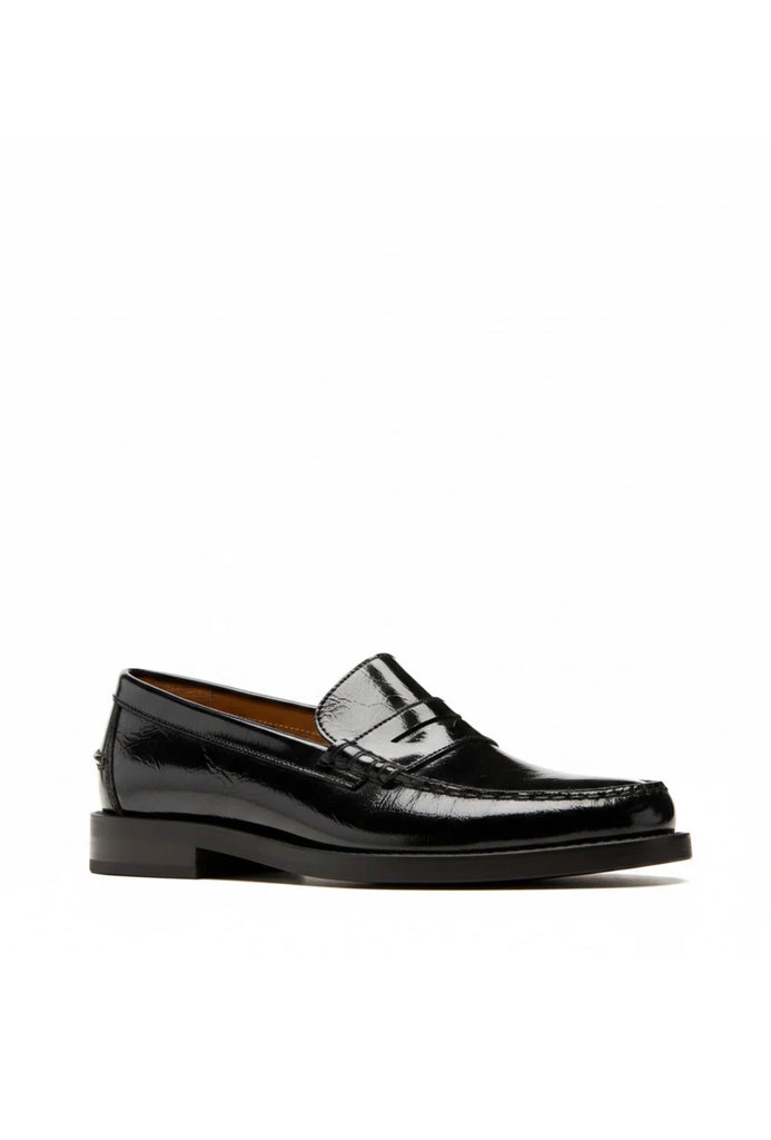 Tex Crushed Leather Loafer in Black