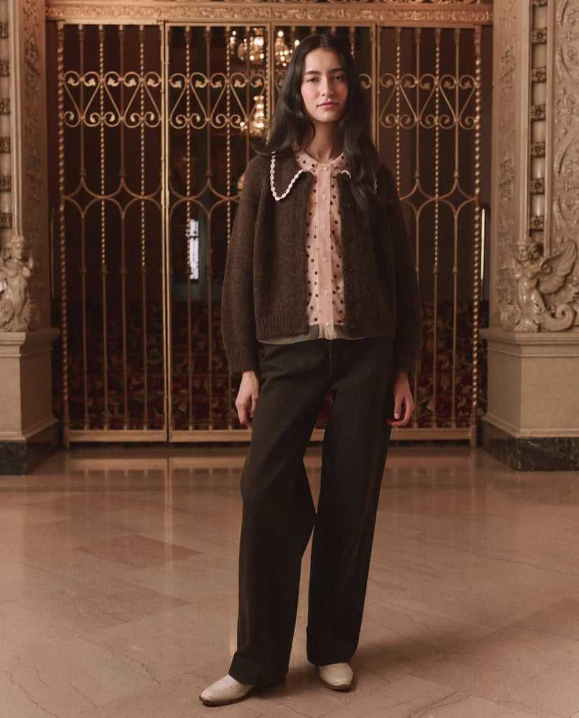 The Crochet Collar Cardigan. Chocolate Brown