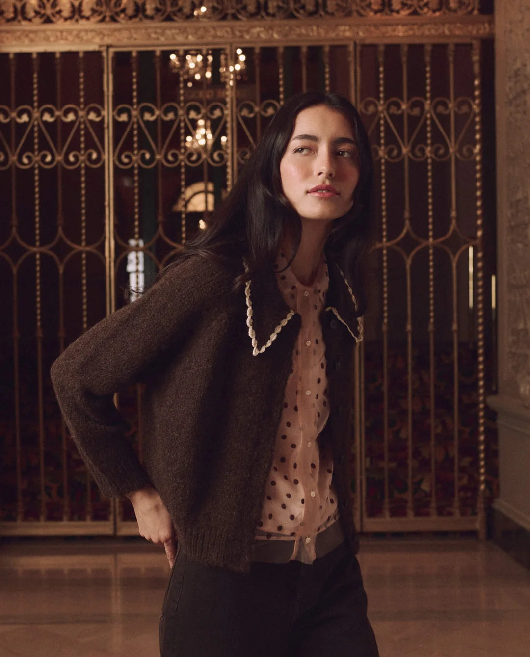 The Crochet Collar Cardigan. Chocolate Brown