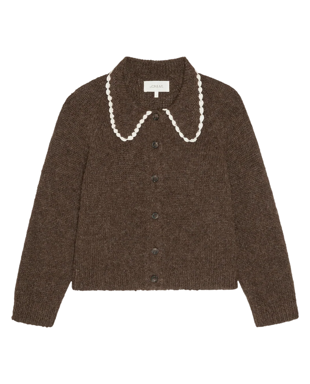 The Crochet Collar Cardigan. Chocolate Brown