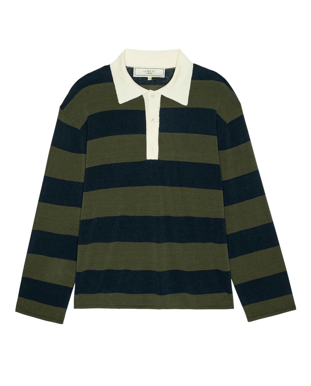 The Academy Polo Sweater. Army League Stripe
