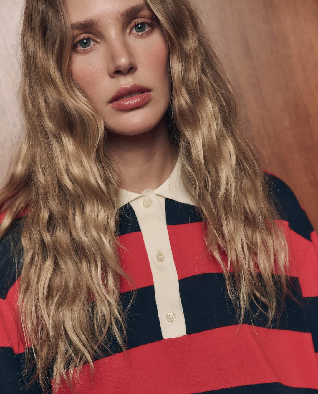 The Academy Polo Sweater. Hot Red League Stripe