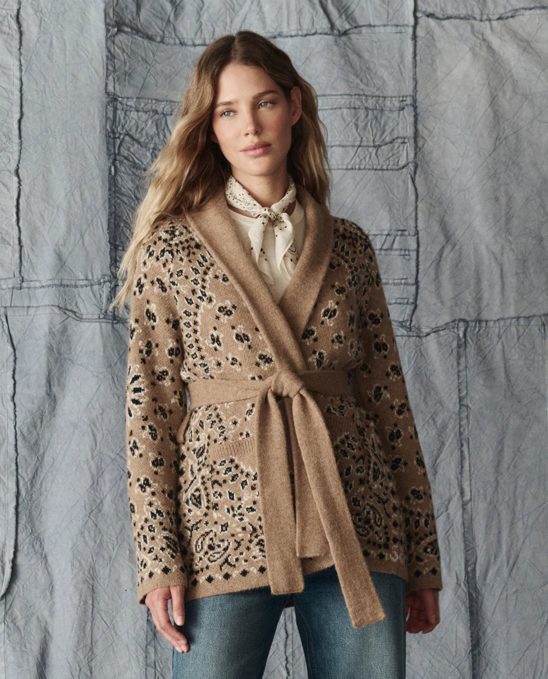 The Bandana Riding Cardigan. Camel