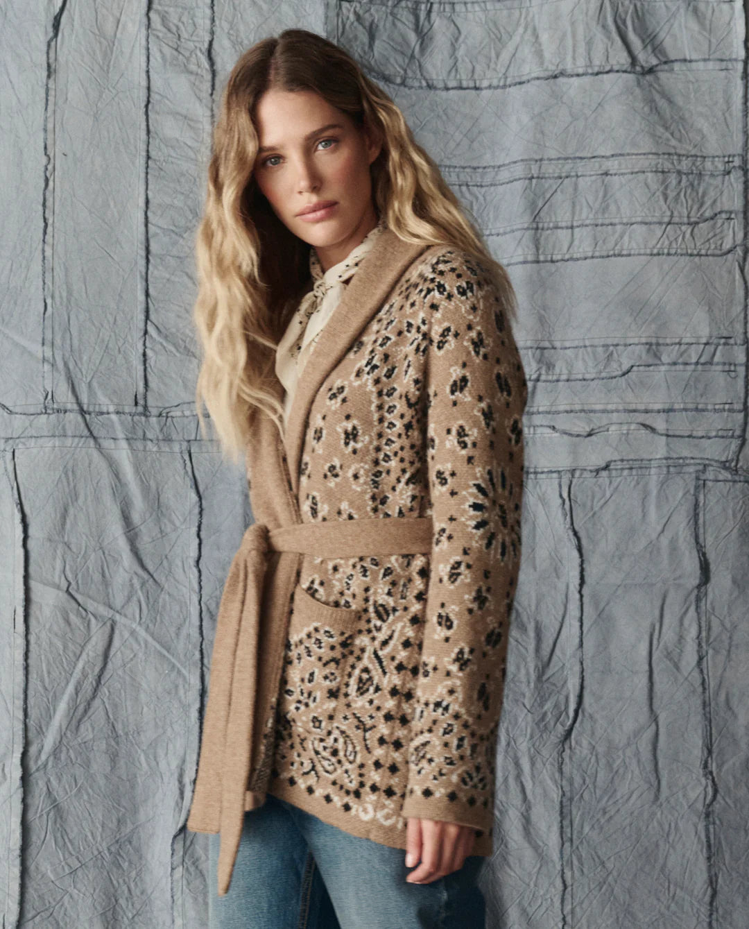 The Bandana Riding Cardigan. Camel