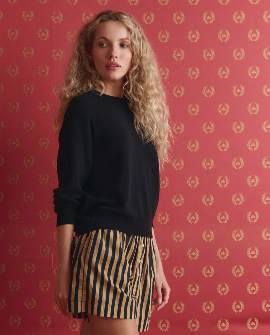 The Boxer Short. Khaki/Black Club Stripe
