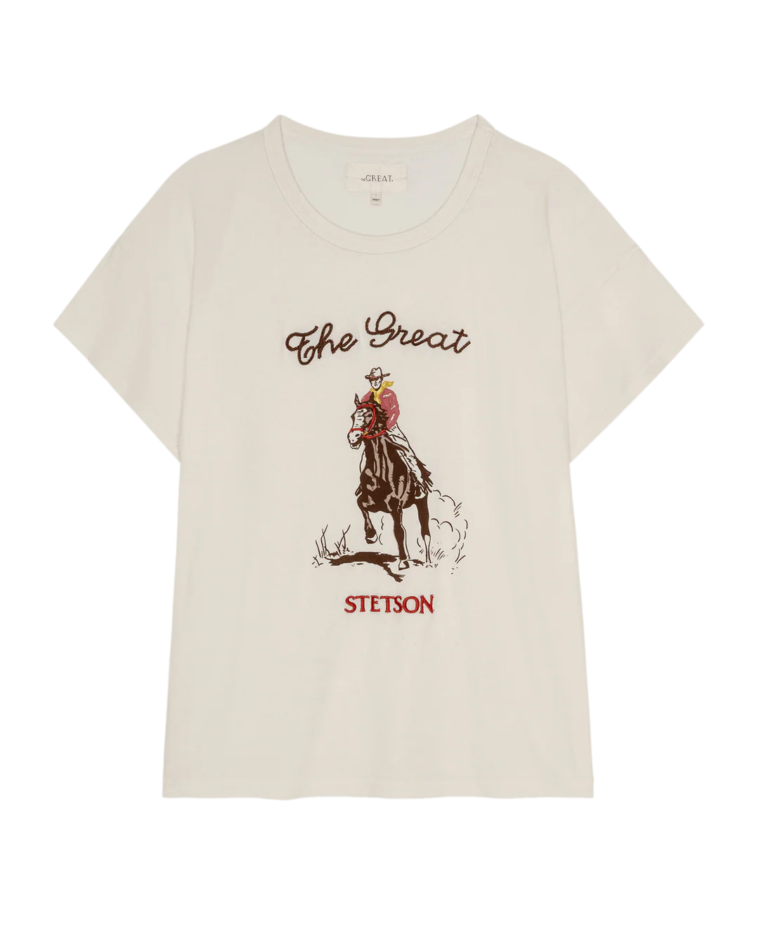 The Boxy Crew With Stetson Graphic. Washed White