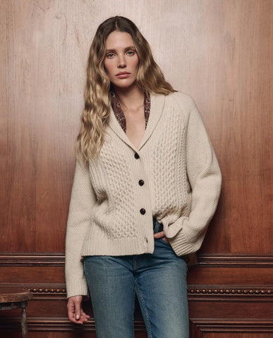 The Cashmere Cable Lodge Cardigan. Cream