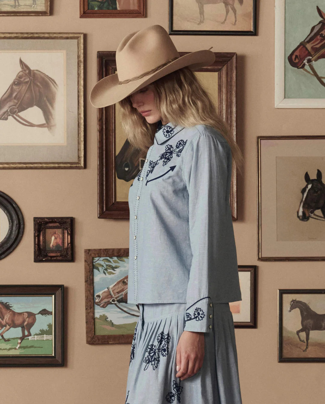 The Chambray Embroidered Western Shirt. Chambray