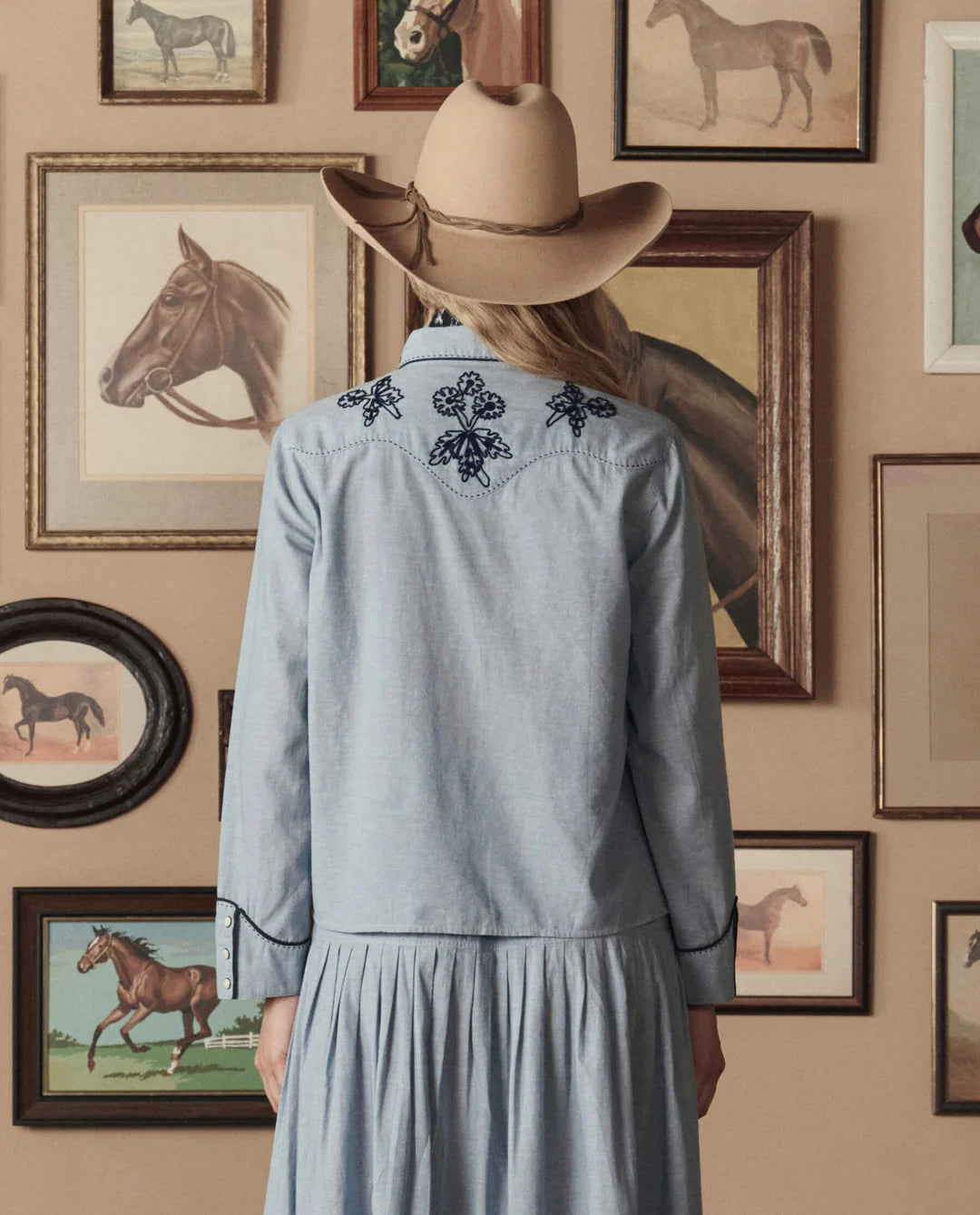 The Chambray Embroidered Western Shirt. Chambray
