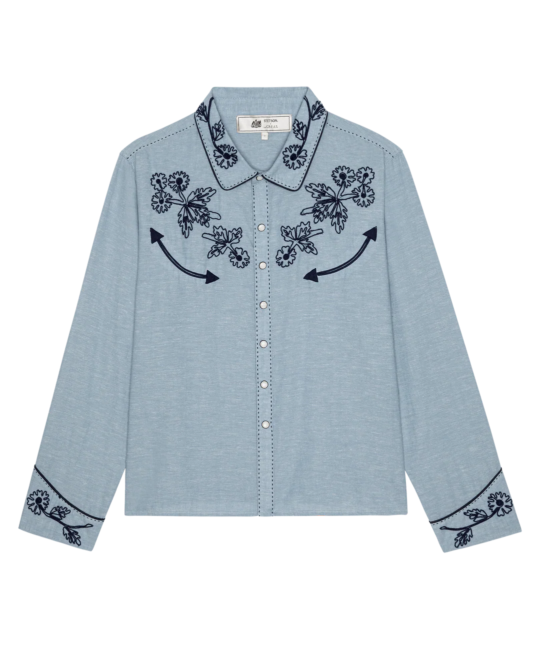 The Chambray Embroidered Western Shirt. Chambray