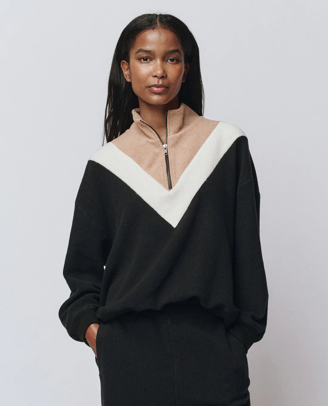 The Colorblock Plush Chalet Sweatshirt. Almost Black