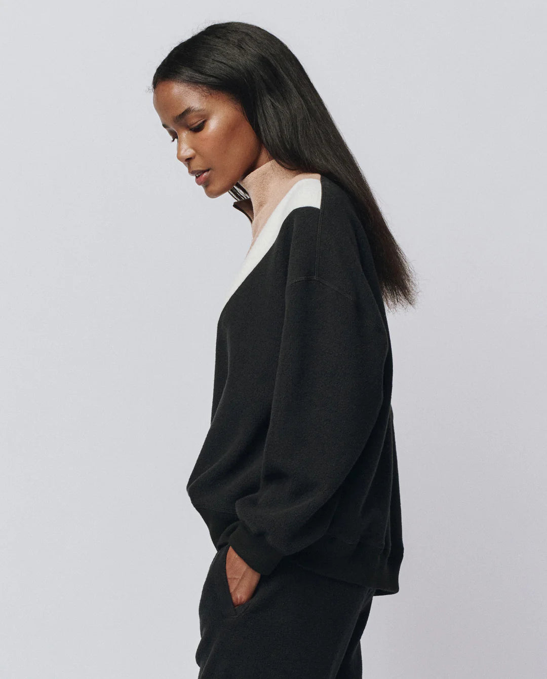 The Colorblock Plush Chalet Sweatshirt. Almost Black