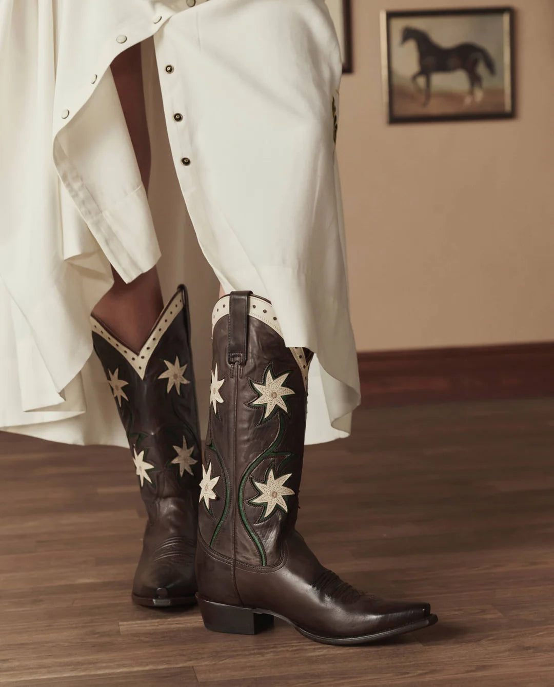 The Cowboy Boot (Leather Floral). Brown Floral
