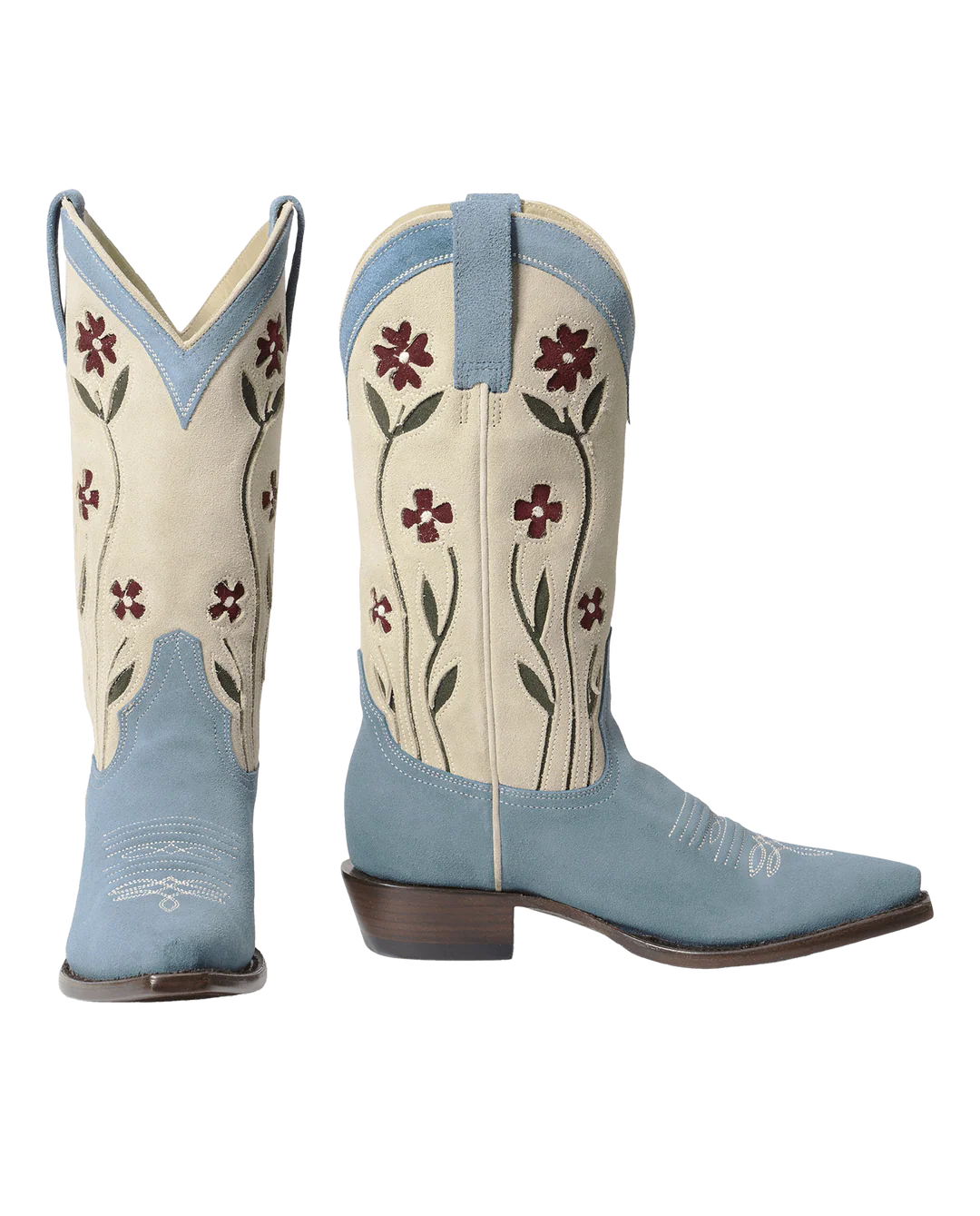 The Cowboy Boot (Suede Floral). Washed Indigo Floral