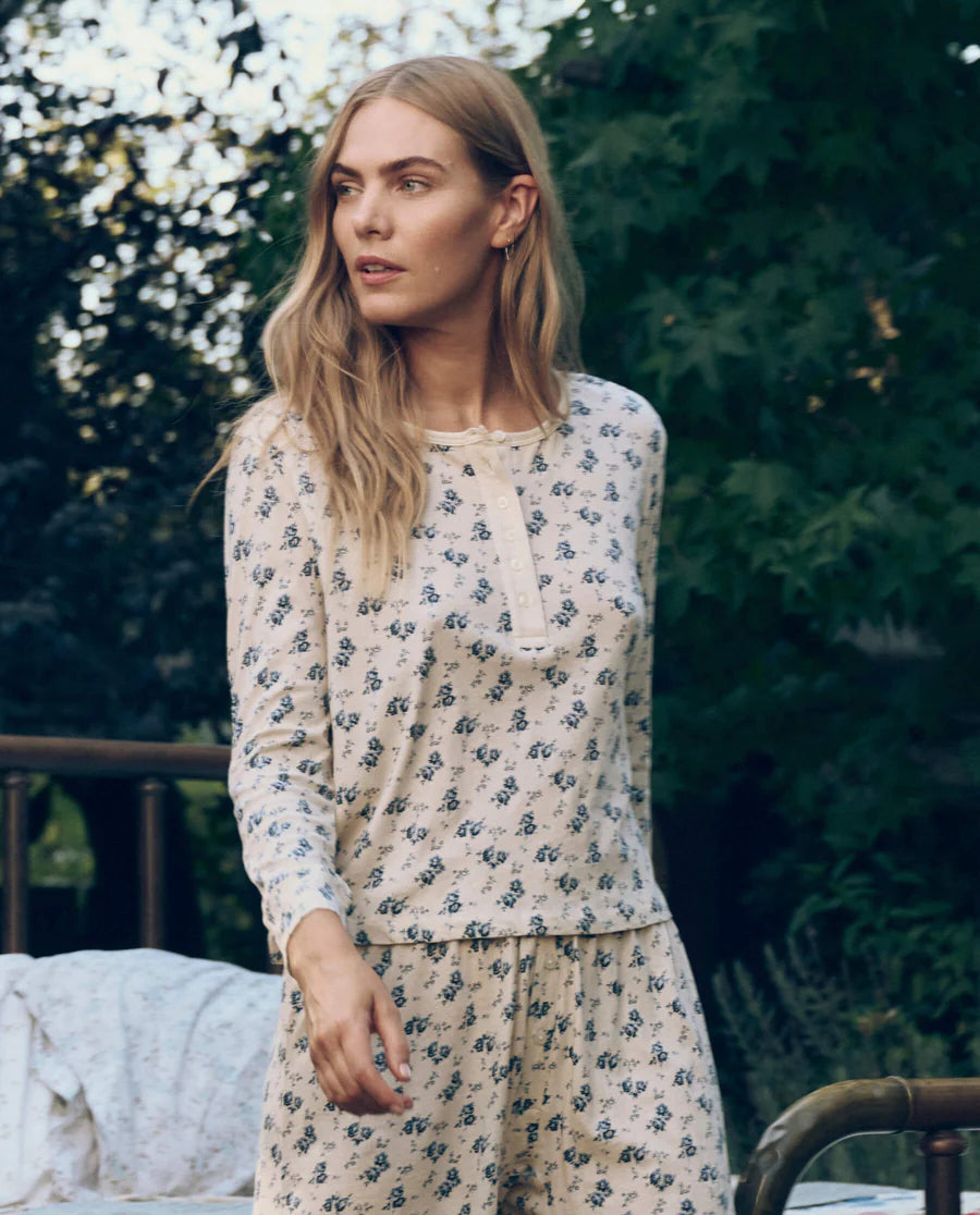 The Crop Sleep Henley. Indigo Rose