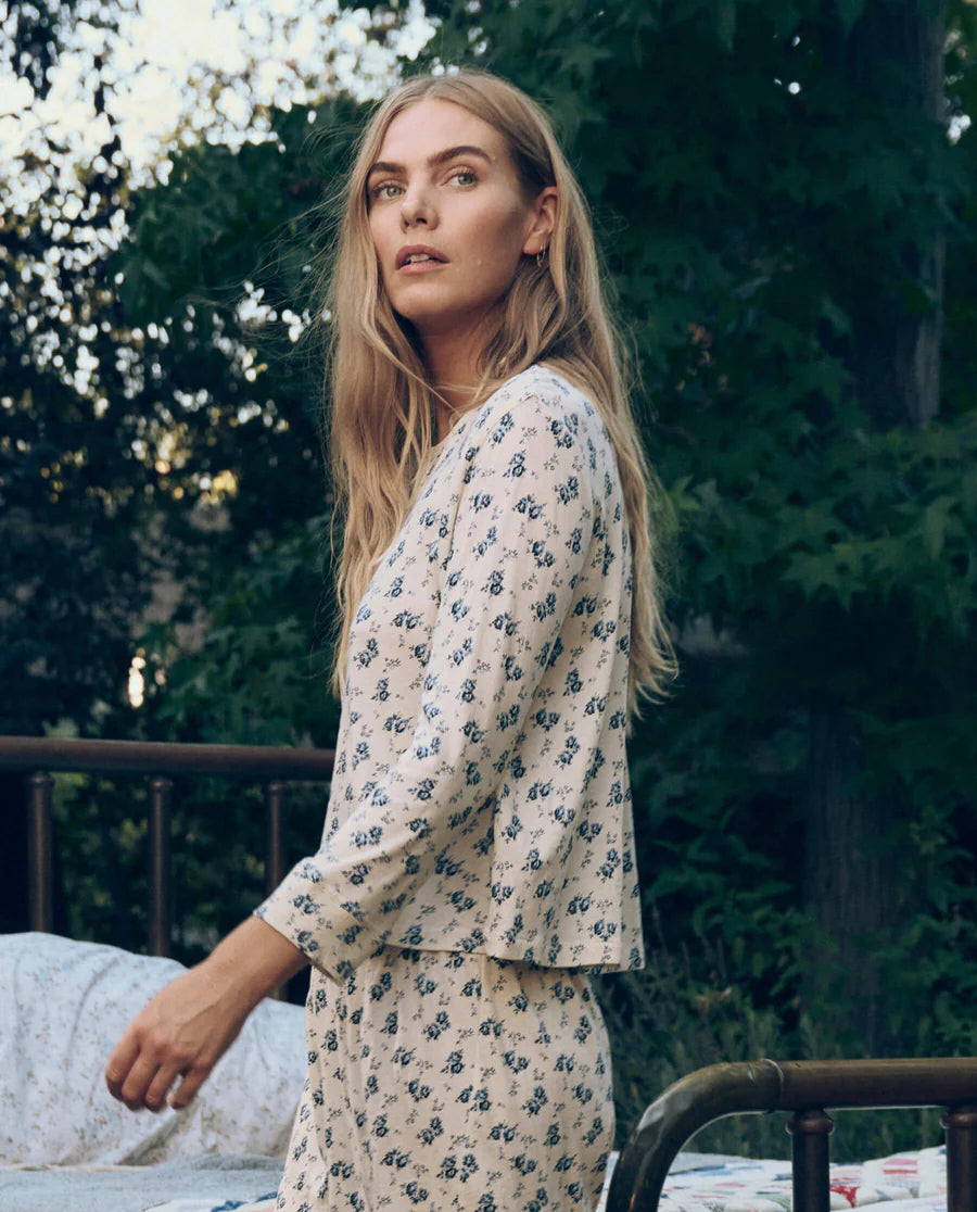 The Crop Sleep Henley. Indigo Rose