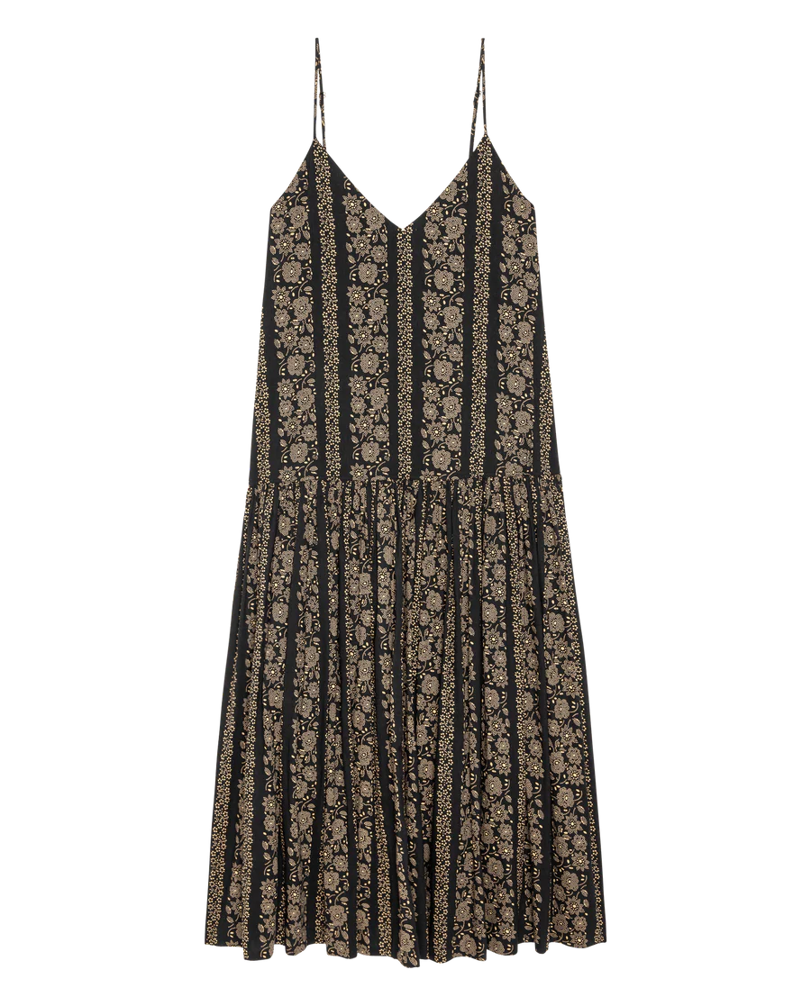 The Drop Waist Dress. Black and Cream Token Floral