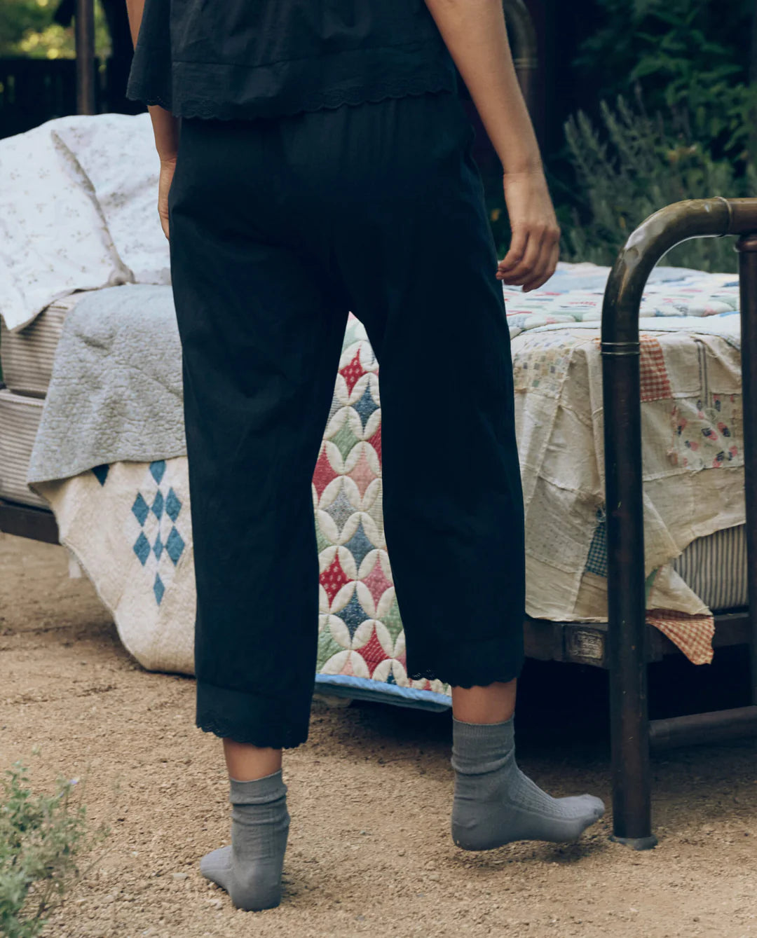 The Eyelet Easy Sleep Pant. Black
