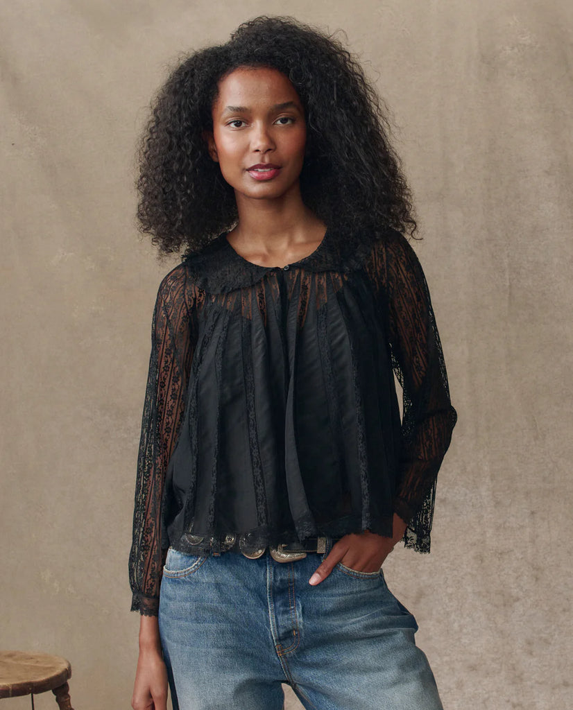 The Keepsake Lace Collared Shirt. Black