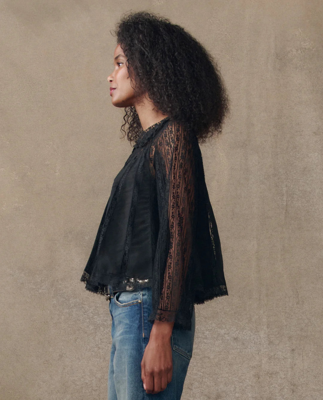 The Keepsake Lace Collared Shirt. Black