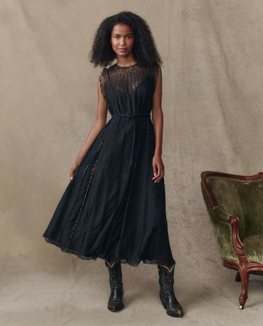 The Keepsake Lace Column Dress. Black