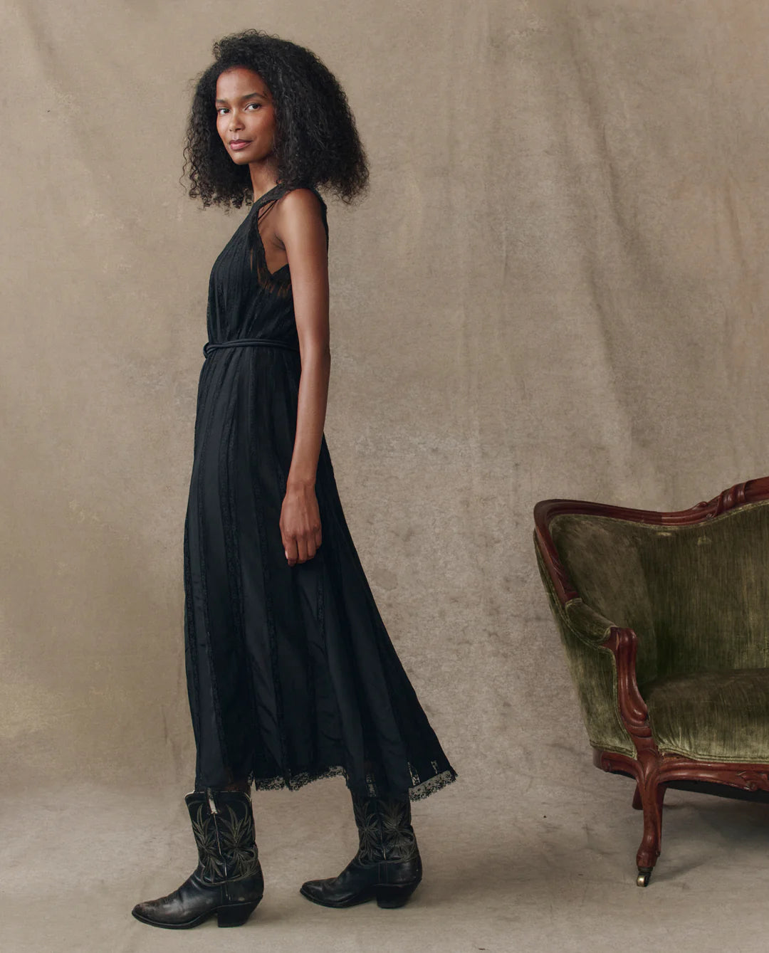 The Keepsake Lace Column Dress. Black