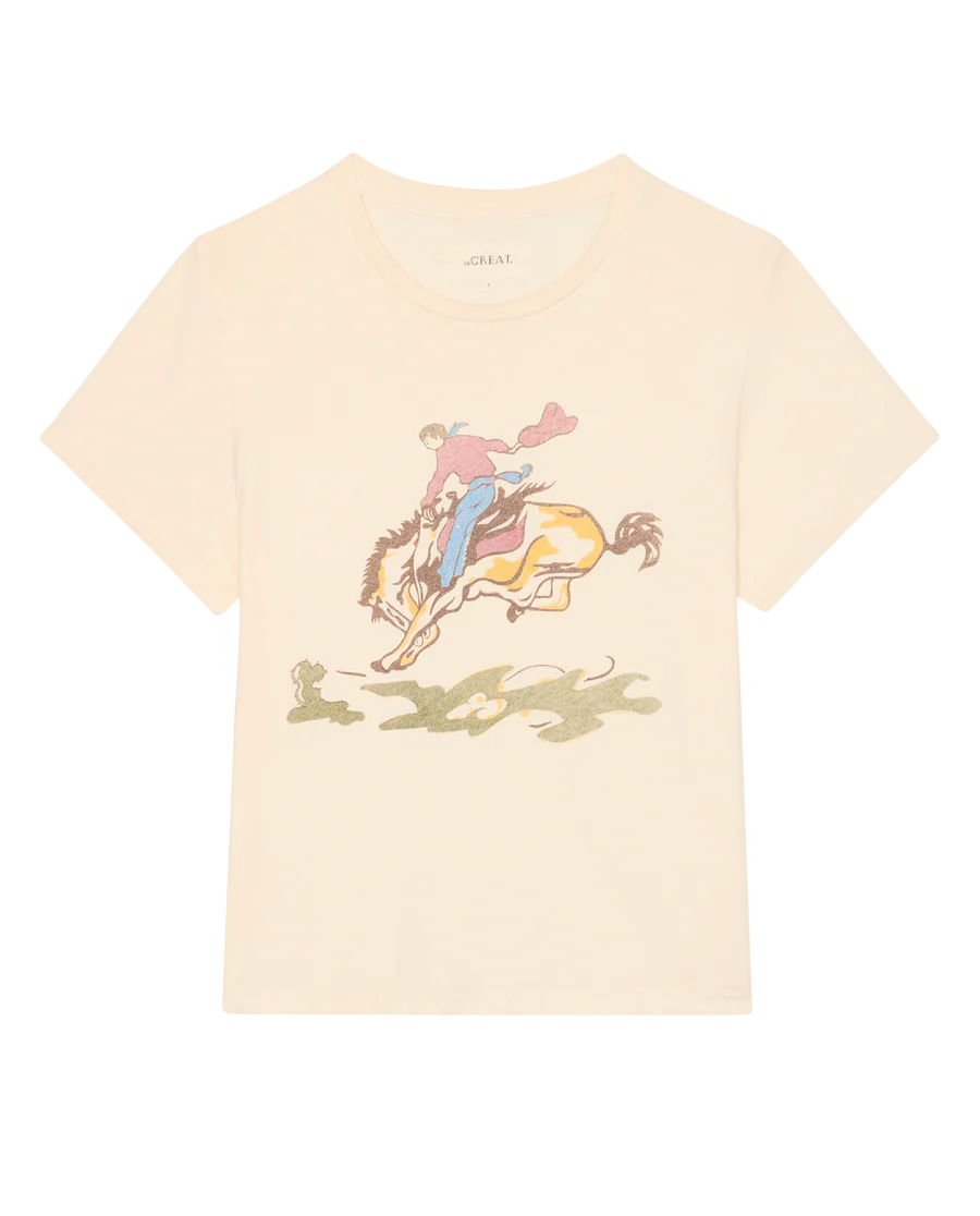 The Little Tee With Rider Graphic. Washed White