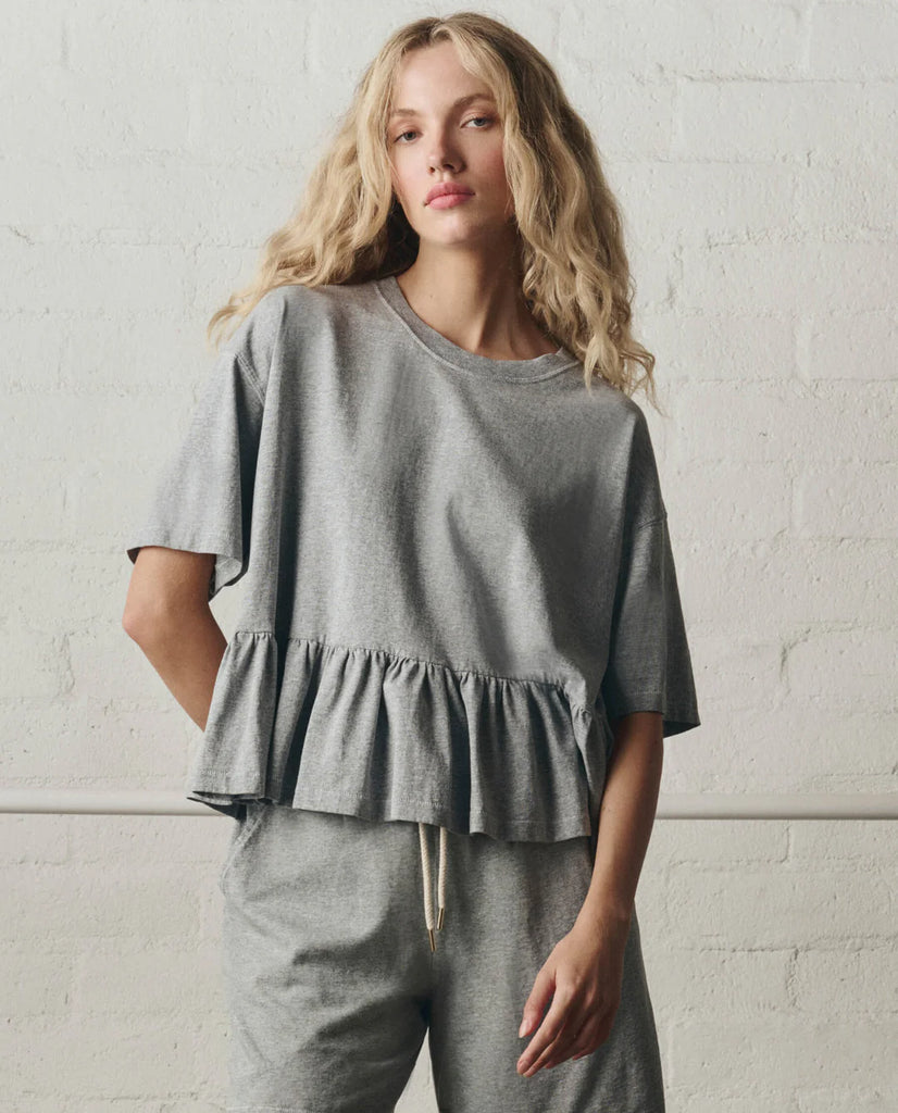The Oversized Ruffle Peplum Tee. Heather Grey