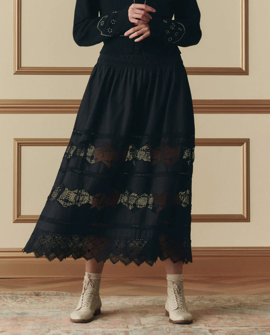 The Rosette Crochet Canary Skirt. Black