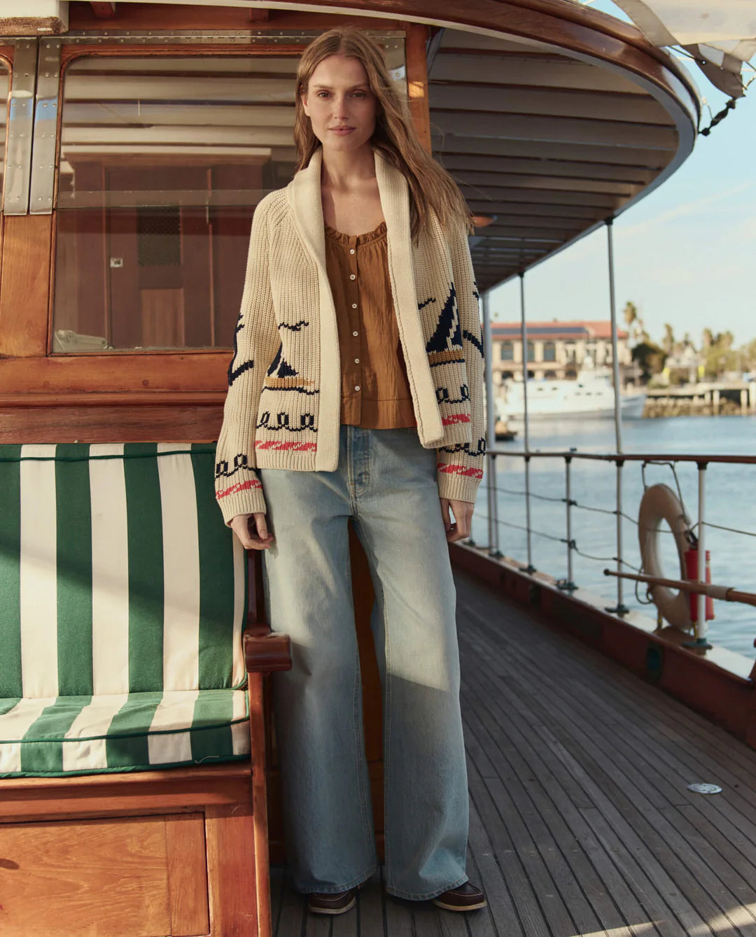 The Sailboat Lodge Cardigan. Cream