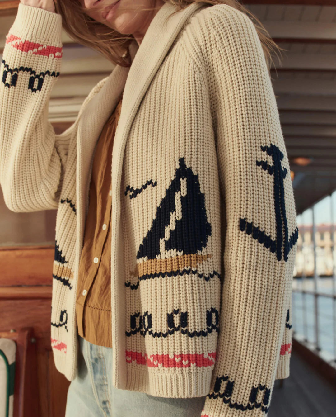 The Sailboat Lodge Cardigan. Cream