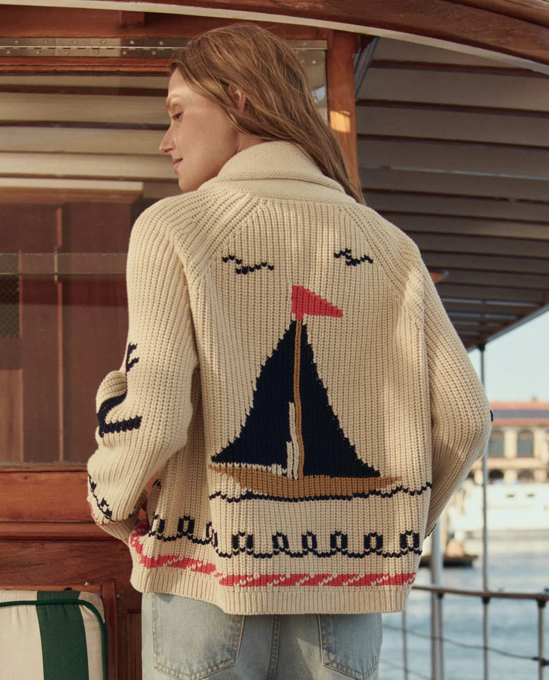 The Sailboat Lodge Cardigan. Cream