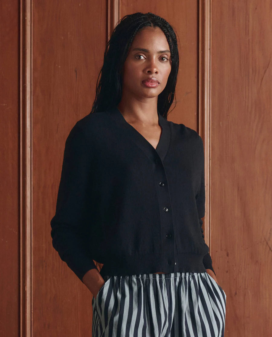 The Shrunken V Neck Cardigan. Black