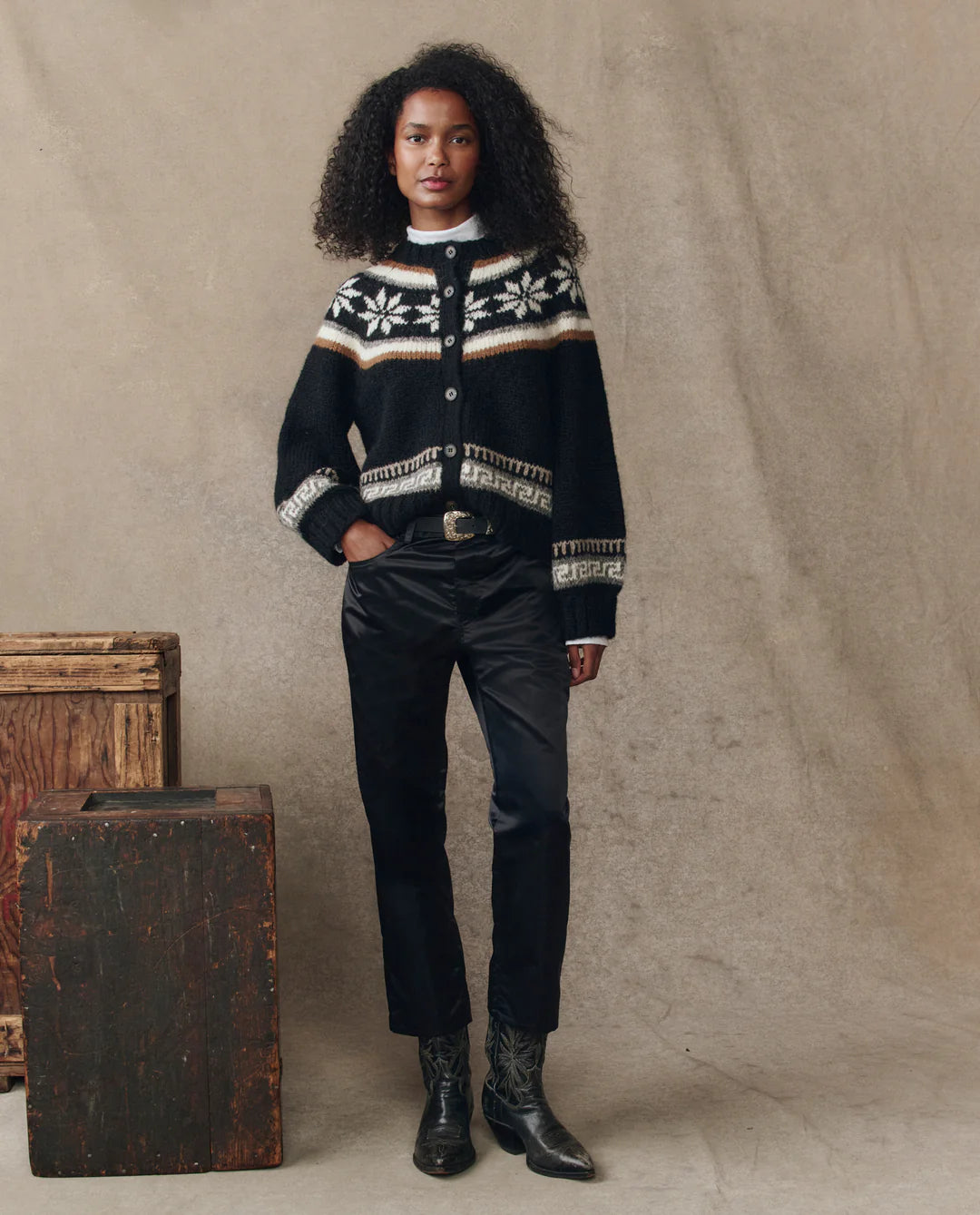 The Snowflake Ice Rink Cardigan. Black