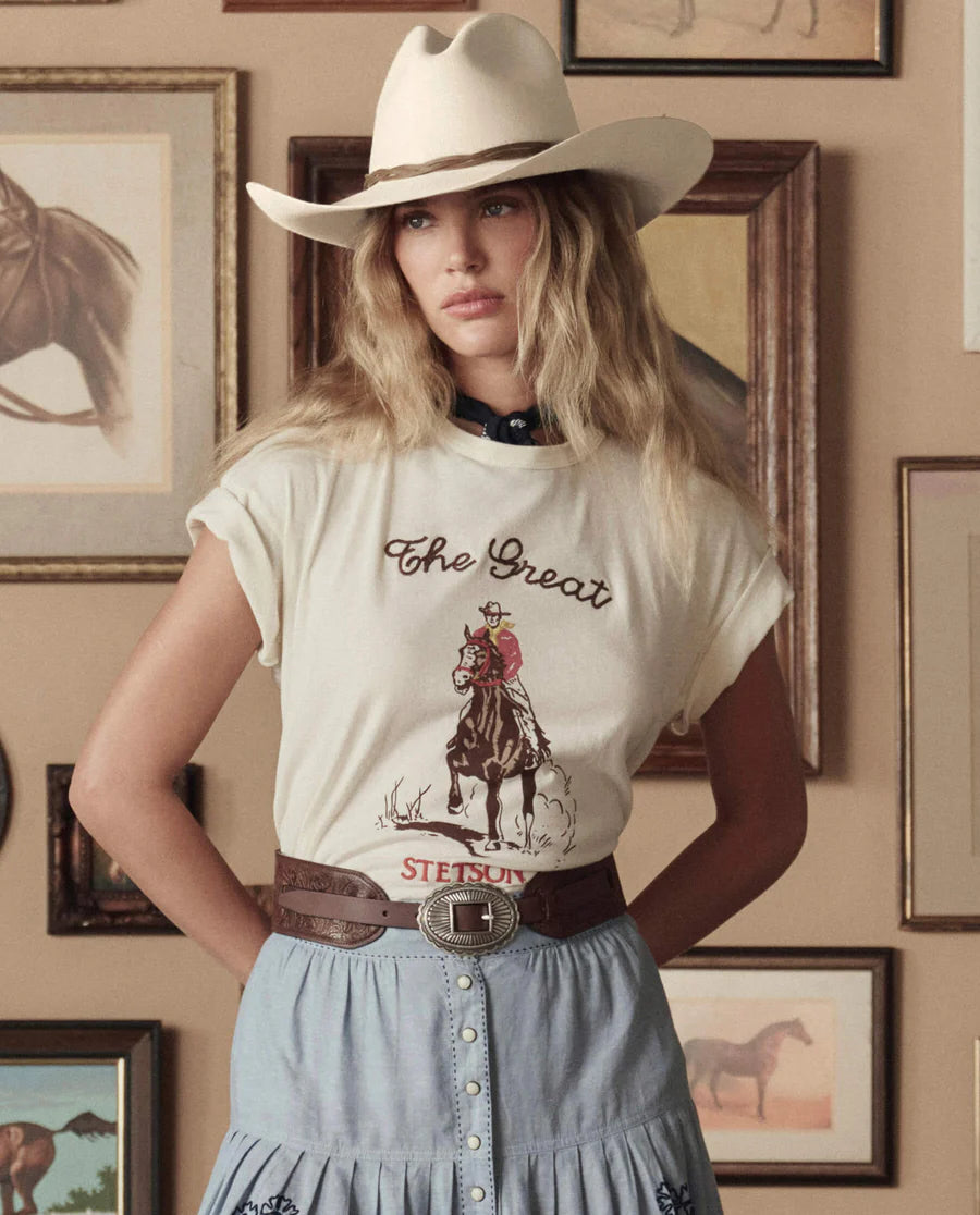 The Tooled Waist Belt. Brown with Silver