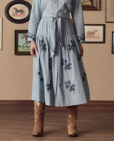 The Western Embroidered Highland Skirt. Chambray