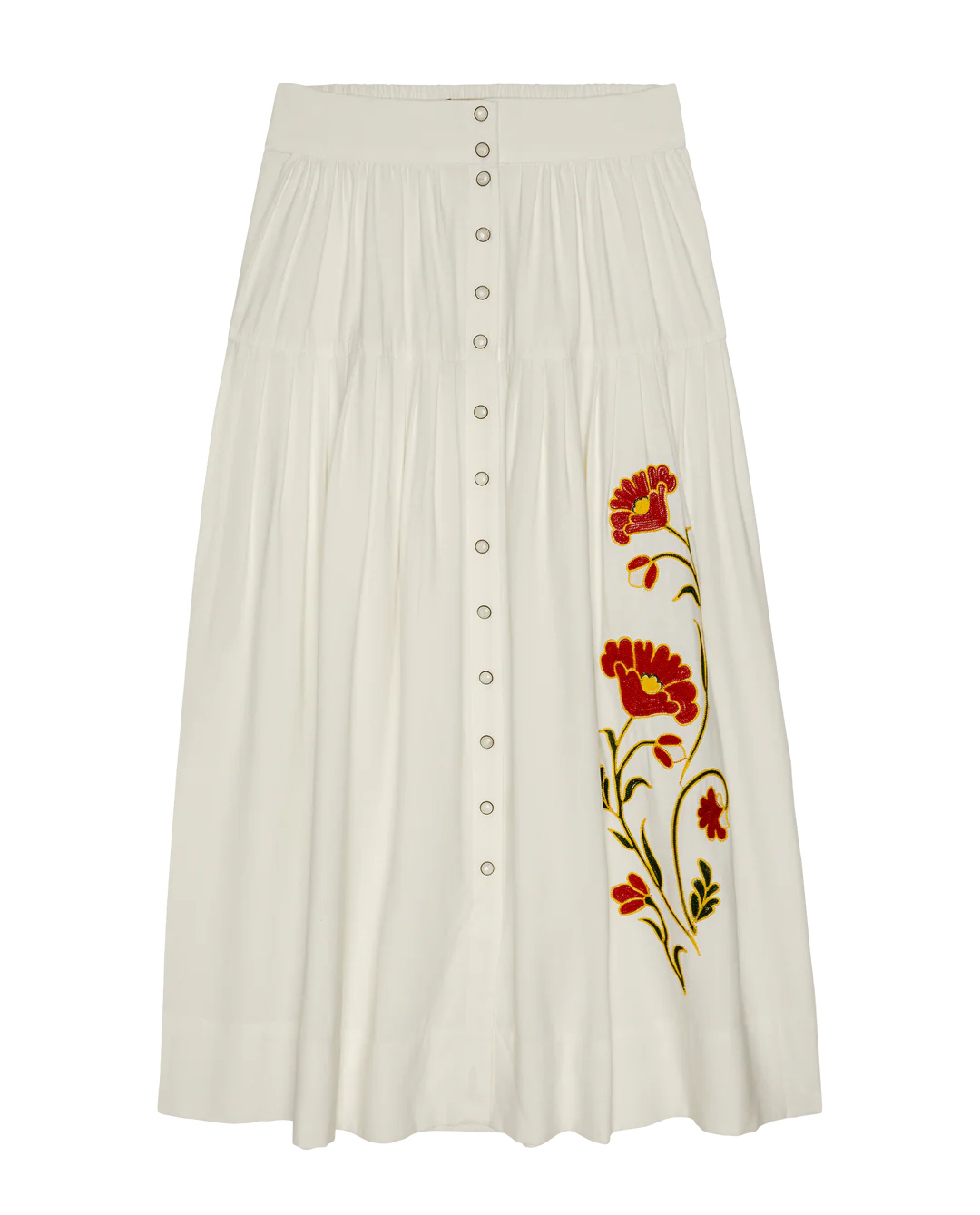 The Western Embroidered Highland Skirt. Cream with Chambray Mix Multi Emb