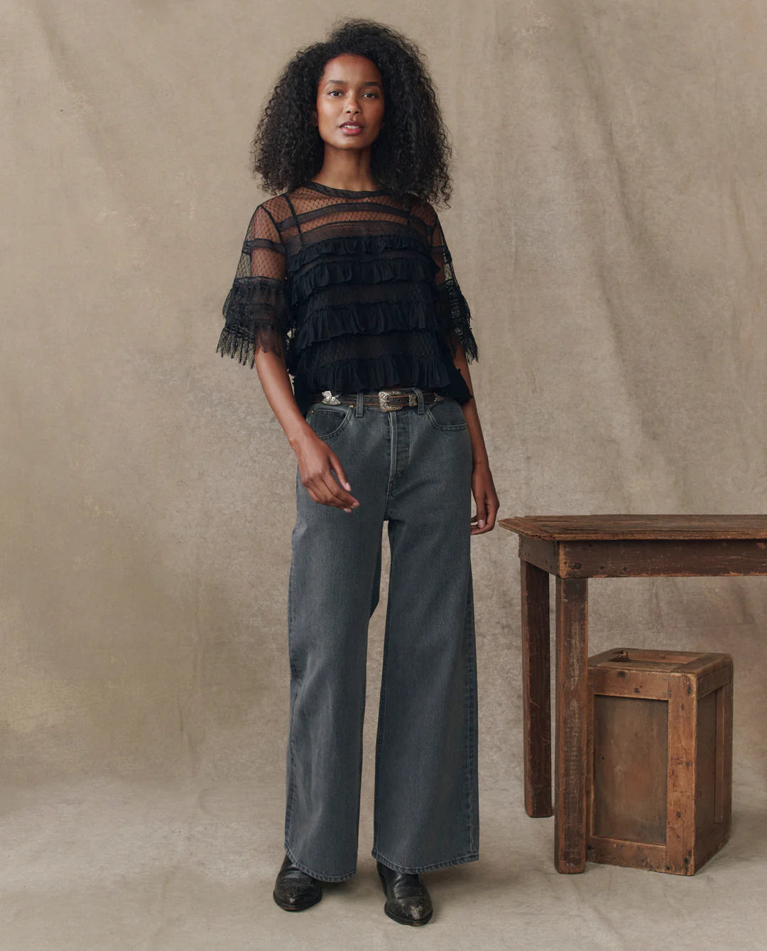 The Winter Mesh Flounce Top. Black